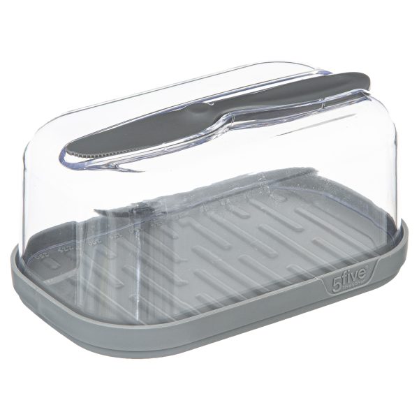 FIVE BUTTER DISH WITH KNIFE 15.8X10.2X7.1CM PS/PP GREY