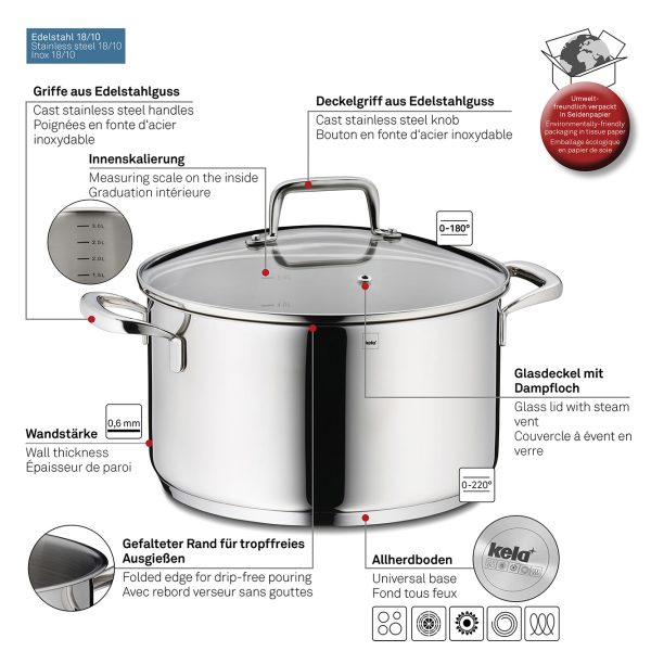 KELA POT WITH FLAVORIA LID, 5.5l STAINLESS STEEL 18/10 SILVER - Image 8