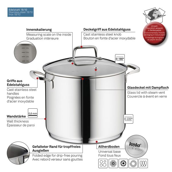 KELA POT WITH FLAVORIA LID, 8l STAINLESS STEEL 18/10 SILVER - Image 8