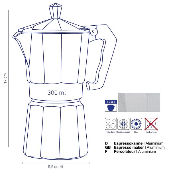 KELA KAFETIJERA ITALIA, 300ml ALUMINIJ MAT SREBRNA - Slika 5
