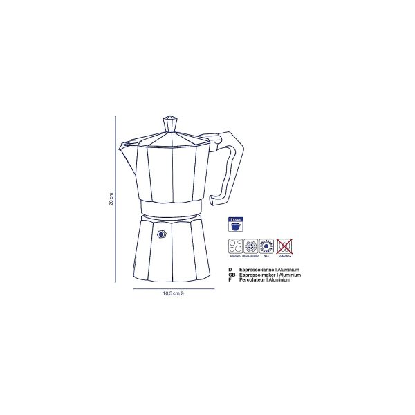 KELA KAFETIJERA ITALIA, 450ml ALUMINIJ MAT SREBRNA - Slika 5