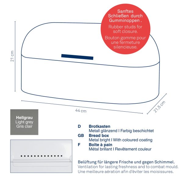 KELA BREAD BOX FRISCO, 44x21.5x21cm METAL LIGHT GRAY - Image 3