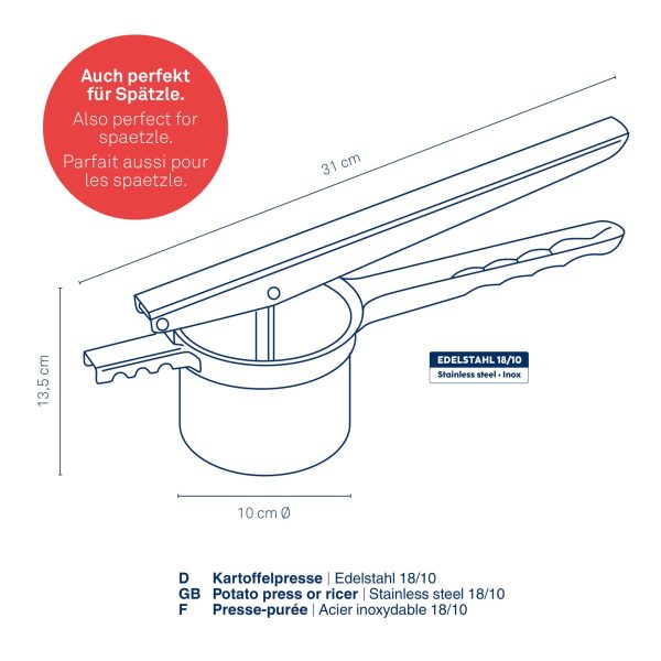 KELA POTATO PRESS HILDE, 31x10x13.5cm STAINLESS STEEL 18/10 SILVER - Image 3