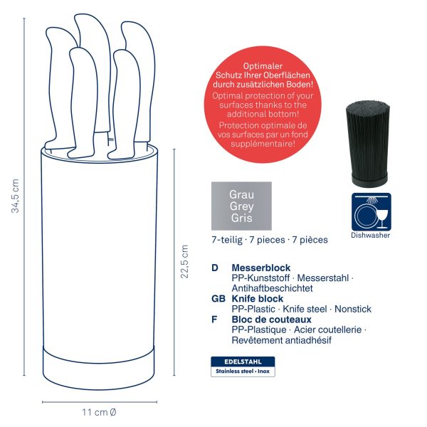 KELA BLOK ZA NOŽEVE ACIDA 34,5X11 CM, PP, SIVI - Slika 6