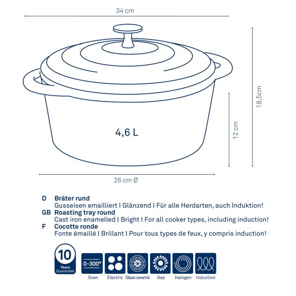 KELA ROUND BAKE CALIDO, 4.6l RED Wrought Iron - Image 4
