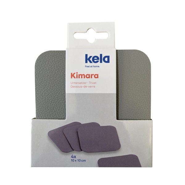 KELA SET OF COASTERS FOR KIMARA GLASSES, 10x10x0.2cm PU-LEATHER GRAY 4/1 - Image 6