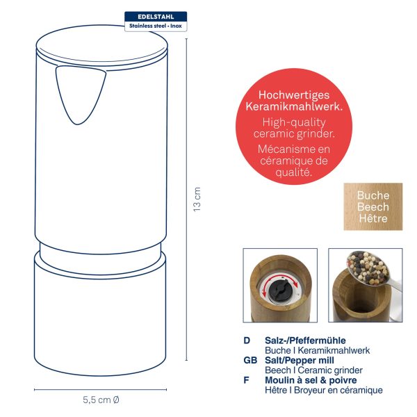 KELA KAURI SALT AND PEPPER GRINDER, 13x5.5cm BEECH LIGHT BROWN - Image 4