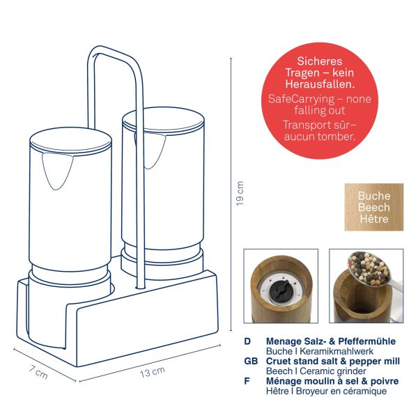 KELA SALT AND PEPPER SET WITH KAURI RACK, 13x7x19cm BEECH LIGHT BROWN - Image 4