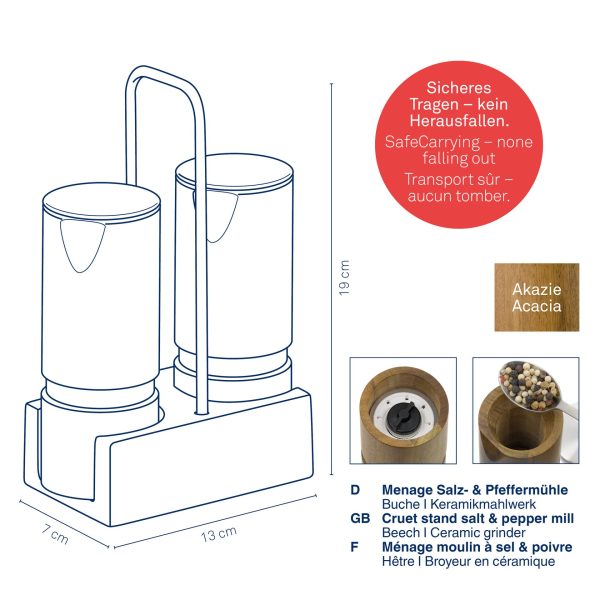 KELA SALT AND PEPPER SET WITH KAURI RACK, 13x7x19cm Acacia BROWN - Image 4