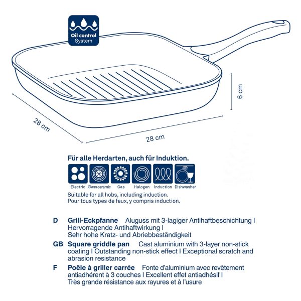 KELA PRAVOKUTNA GRILL TAVA STELLA NOVA, 28x28x6cm LIJEVANI ALUMINIJ CRNA - Slika 4