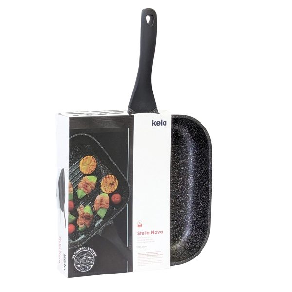 KELA PRAVOKUTNA GRILL TAVA STELLA NOVA, 28x28x6cm LIJEVANI ALUMINIJ CRNA - Slika 7