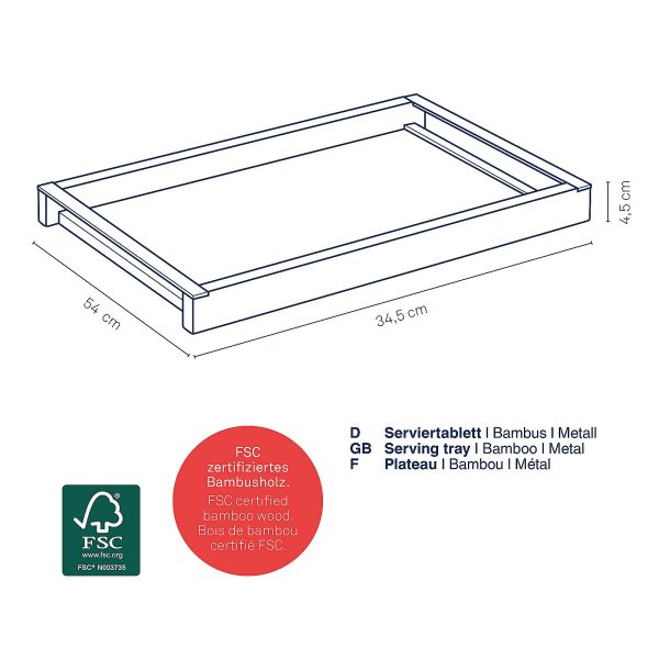 KELA PLADANJ ZA POSLUŽIVANJE KIRIL, 54x34,5x4,5cm BAMBUS CRNA - Slika 5
