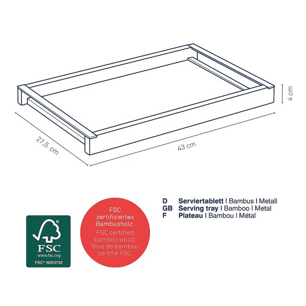 KELA PLADANJ ZA POSLUŽIVANJE KIRIL, 43x27,5x4cm BAMBUS CRNA - Slika 5
