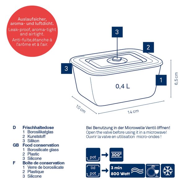 KELA FIREPROOF FOOD CONTAINER WITH LID AURELIA, 0.4l TRANSPARENT GLASS - Image 5
