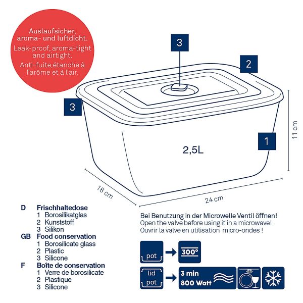 KELA FIREPROOF FOOD CONTAINER WITH LID AURELIA, 2.5l TRANSPARENT GLASS - Image 5