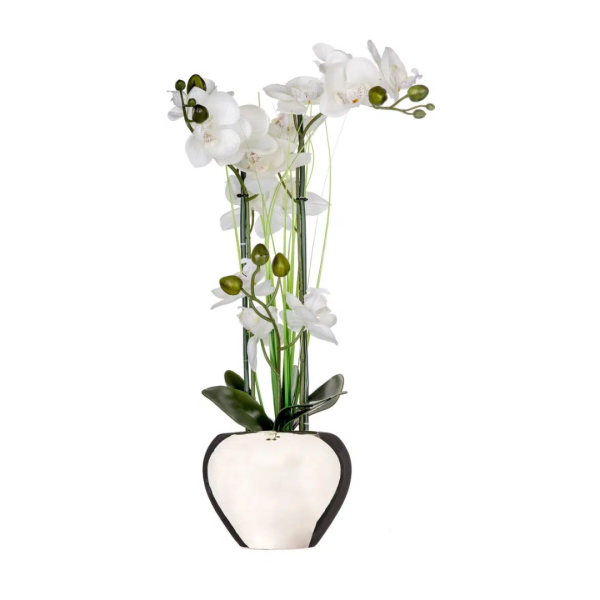 ATMOSPHERA ARTIFICIAL FLOWERS IN A JAR ORCHID 53CM CERAMIC/PET SILVER - Image 4