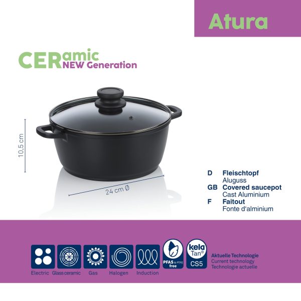 KELA LONAC S POKLOPCEM ATURA, 3,2l LIJEVANI ALUMINIJ CRNA - Slika 5