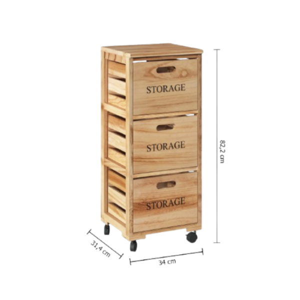 FIVE DRAWER 3 DRAWERS ON WHEELS 34X31.4X82.2 PAWLONIA NATUR - Image 9