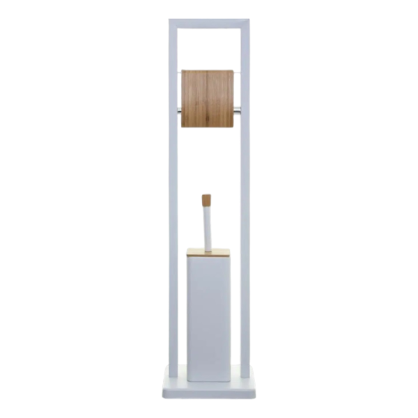 FIVE TOILET BRUSH AND TOILET PAPER HOLDER NATUREO 20X20X60 CM, METAL/BAMBOO WHITE - Image 6