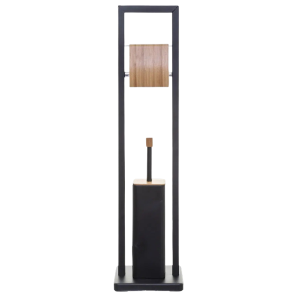 FIVE TOILET BRUSH AND TOILET PAPER HOLDER NATUREO 20X20X60 CM, METAL/BAMBOO BLACK - Image 6