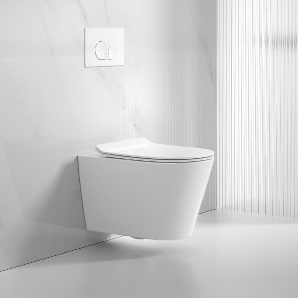 INTER CERAMIC TOILET SET HANGING TOILET WITHOUT EDGE WITH SOFT CLOSE TOILET SEAT PORCELAIN/DUROPLAST WHITE 2/1 - Image 3