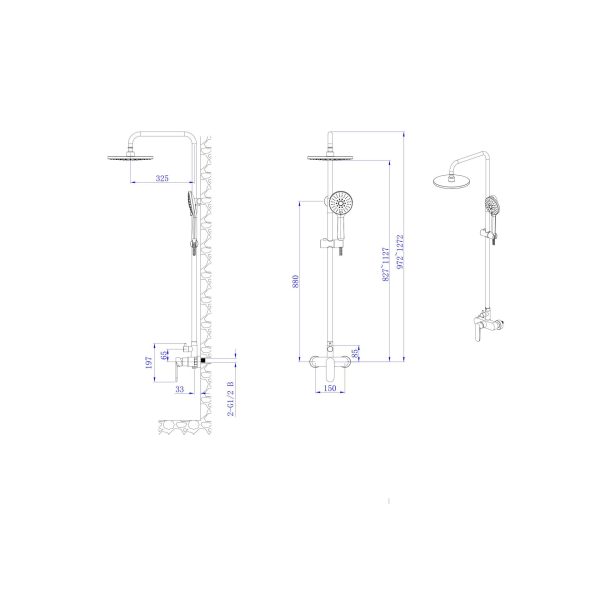 INTER CERAMIC SHOWER SYSTEM MARSEILLE WITH 1-FUNCTION SHOWER ROSE AND 5-FUNCTION SHOWER WAND STAINLESS STEEL SS304 MATT SILVER - Image 3