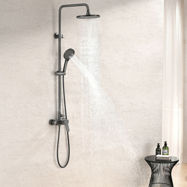 INTER CERAMIC SHOWER SYSTEM VENICE WITH 1-FUNCTION SHOWER HANDLE AND 5-FUNCTION SHOWER WAND STAINLESS STEEL SS304 GUN GREY - Image 2
