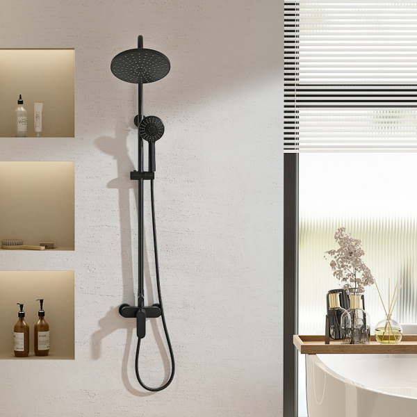 INTER CERAMIC SHOWER SYSTEM TORINO WITH 1-FUNCTION SHOWER HANDLE AND 5-FUNCTION SHOWER WAND STAINLESS STEEL SS304 MATT BLACK - Image 2