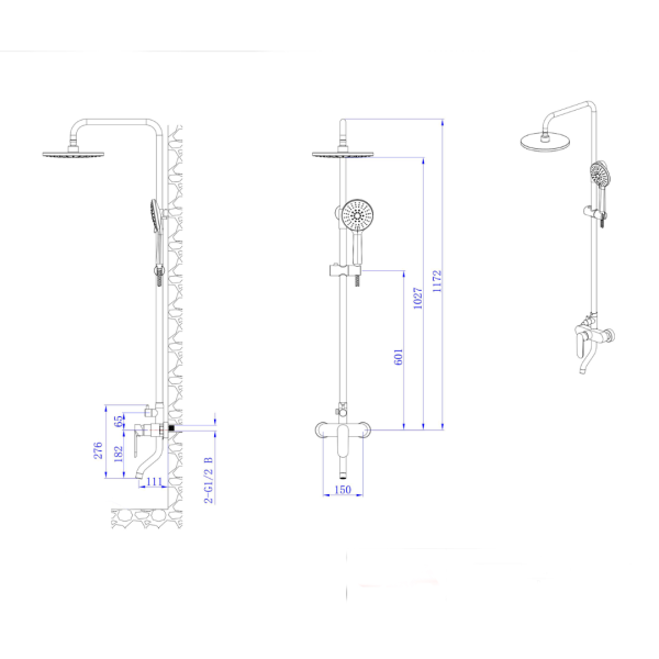 INTER CERAMIC SHOWER SYSTEM WITH BOTTOM SPOUT TORINO WITH 1-FUNCTION SHOWER ROSE AND 5-FUNCTION SHOWER WAND STAINLESS STEEL SS304 MATT BLACK - Image 3