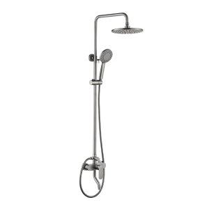 INTER CERAMIC SHOWER SYSTEM WITH BOTTOM SPOUT MARSEILLE WITH 1-FUNCTION SHOWER ROSE AND 5-FUNCTION SHOWER WAND STAINLESS STEEL SS304 MATT SILVER