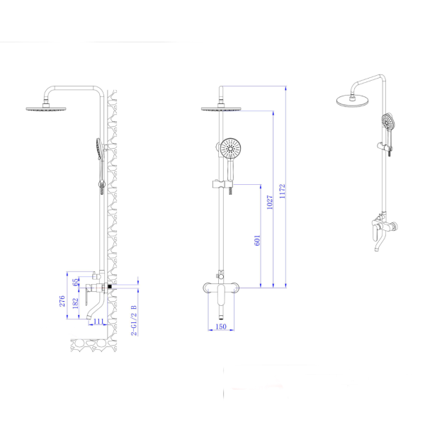 INTER CERAMIC SHOWER SYSTEM WITH BOTTOM SPOUT VENICE WITH 1-FUNCTION SHOWER HANDLE AND 5-FUNCTION SHOWER WAND STAINLESS STEEL SS304 GUN GREY - Image 3