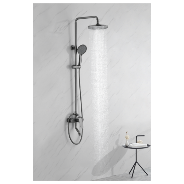 INTER CERAMIC SHOWER SYSTEM WITH BOTTOM SPOUT VENICE WITH 1-FUNCTION SHOWER HANDLE AND 5-FUNCTION SHOWER WAND STAINLESS STEEL SS304 GUN GREY - Image 2