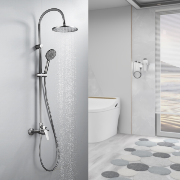 INTER CERAMIC SHOWER SYSTEM ALISADO WITH 1-FUNCTION SHOWER HANDLE AND 3-FUNCTION SHOWER WAND SILICONE/BRASS/SS201 GUN GREY - Image 2