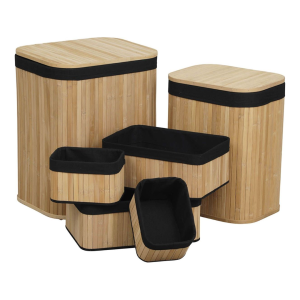 TENDANCE BASKET SET 6/1, BAMBOO WITH TEXTILE INSERTION, BLACK