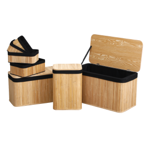 TENDANCE BASKET SET 7/1, BAMBOO WITH TEXTILE INSERTION, BLACK