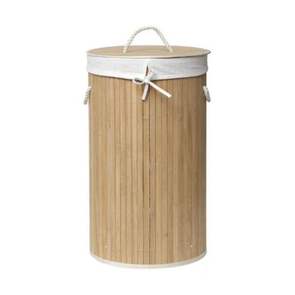 TENDANCE LAUNDRY BASKET WITH TEXTILE INSERTION ROUND, BAMBOO/LINEN - Image 2