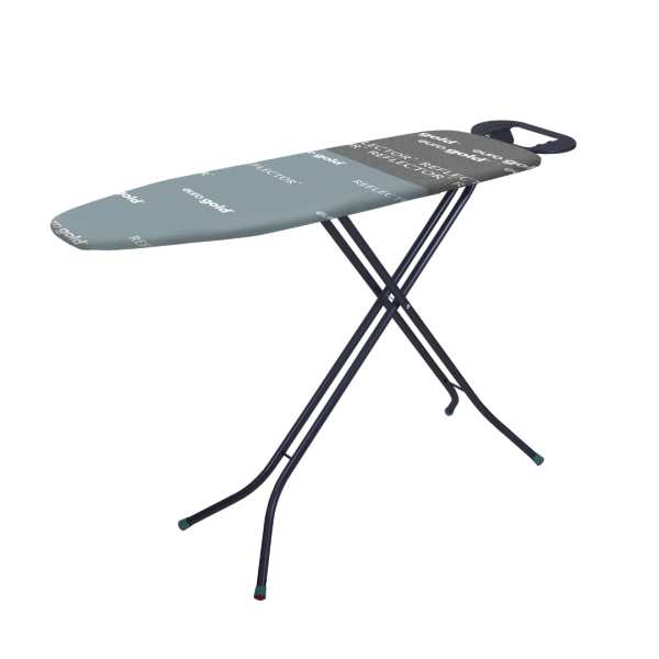 EUROGOLD IRONING BOARD 110 x 30 cm METAL, SLIDING ADJUSTABLE HEIGHT, COTTON COVER, ANTHRACITE REFLECTOR